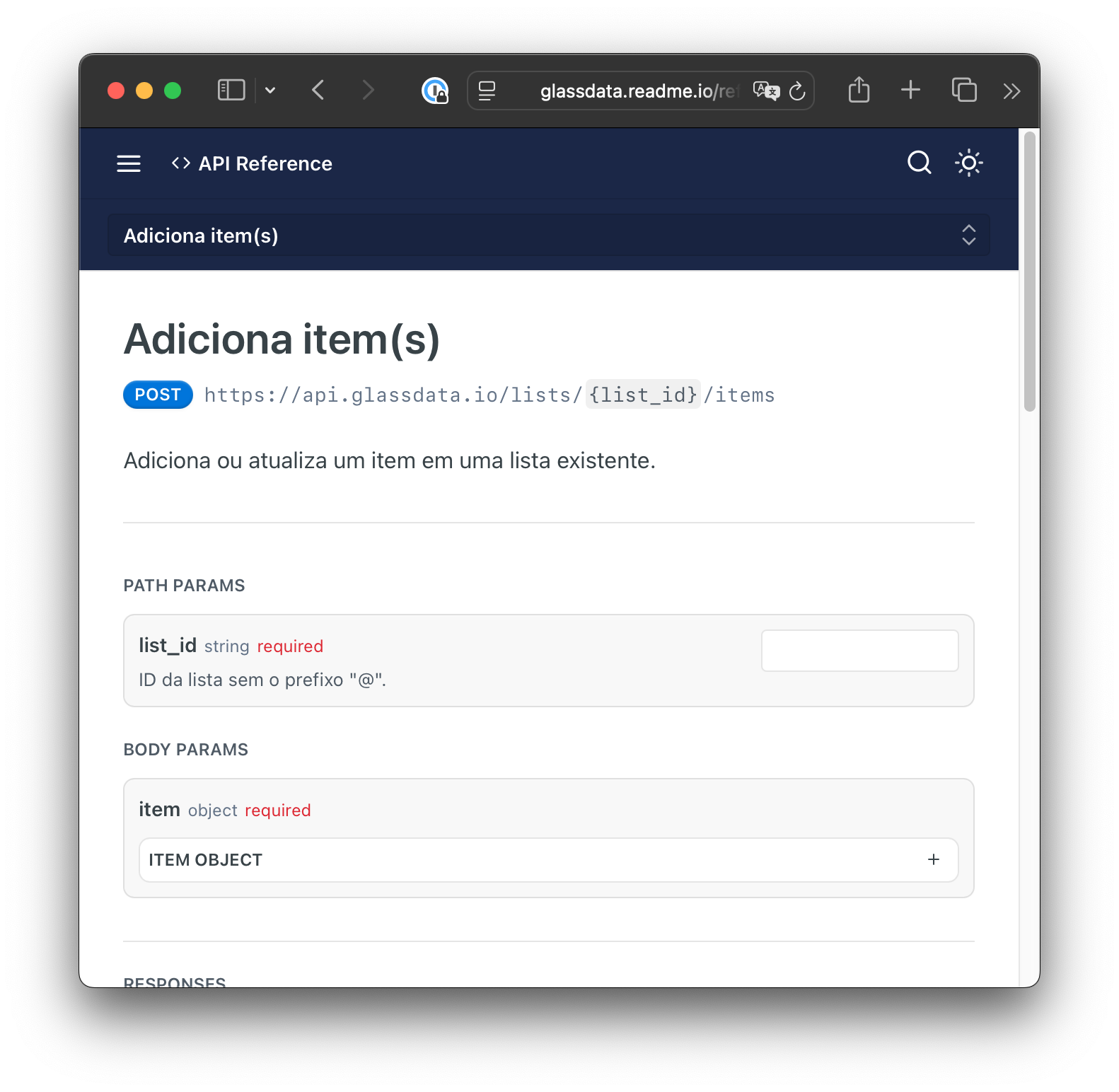 Documentação da nova API.